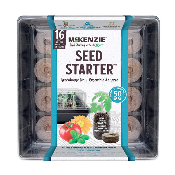 McKenzie Seeds with Jiffy Greenhouse Seed Starter Kit with 16 Large Peat Pellets (50MM) - Indoor Farmer