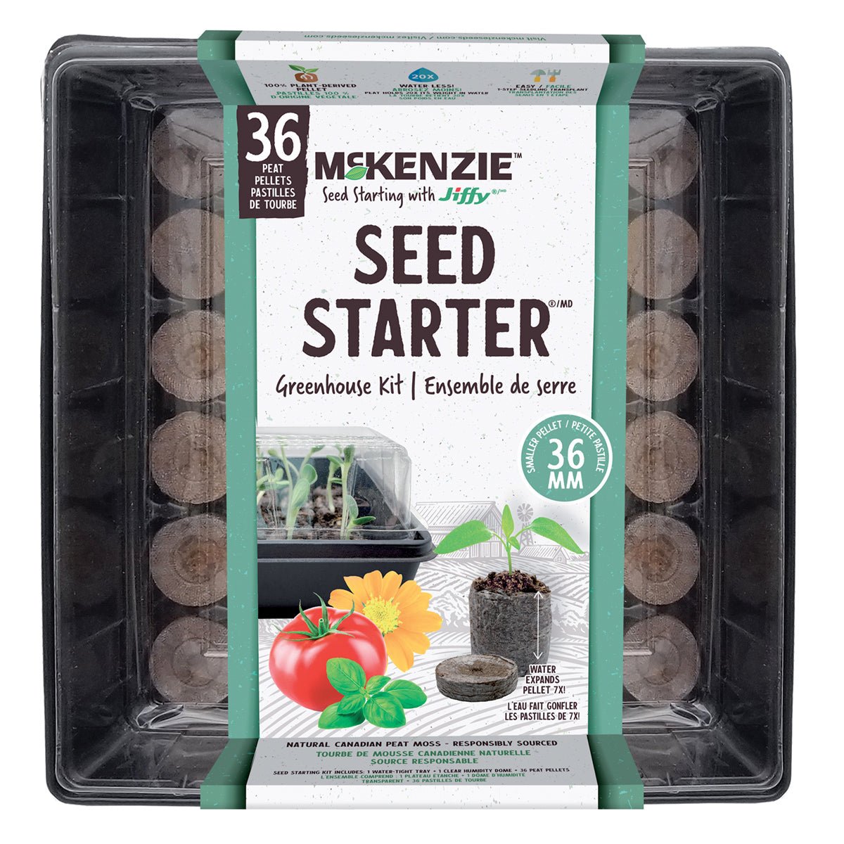 McKenzie Seeds with Jiffy Greenhouse Seed Starter Kit with 36 Peat Pel
