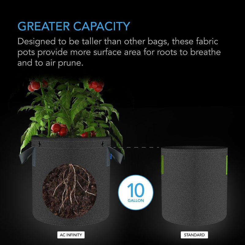 AC Infinity Heavy-Duty Round Fabric Pot (5-PACK) - 10 Gallon - Indoor Farmer