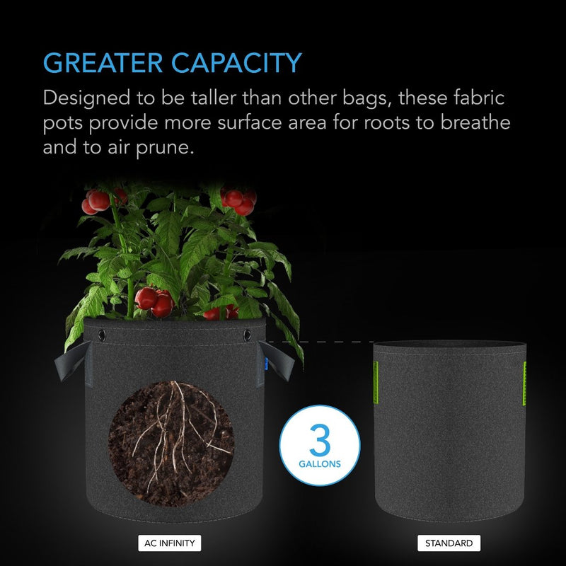 AC Infinity Heavy-Duty Round Fabric Pot (5-PACK) - 3 Gallon - Indoor Farmer