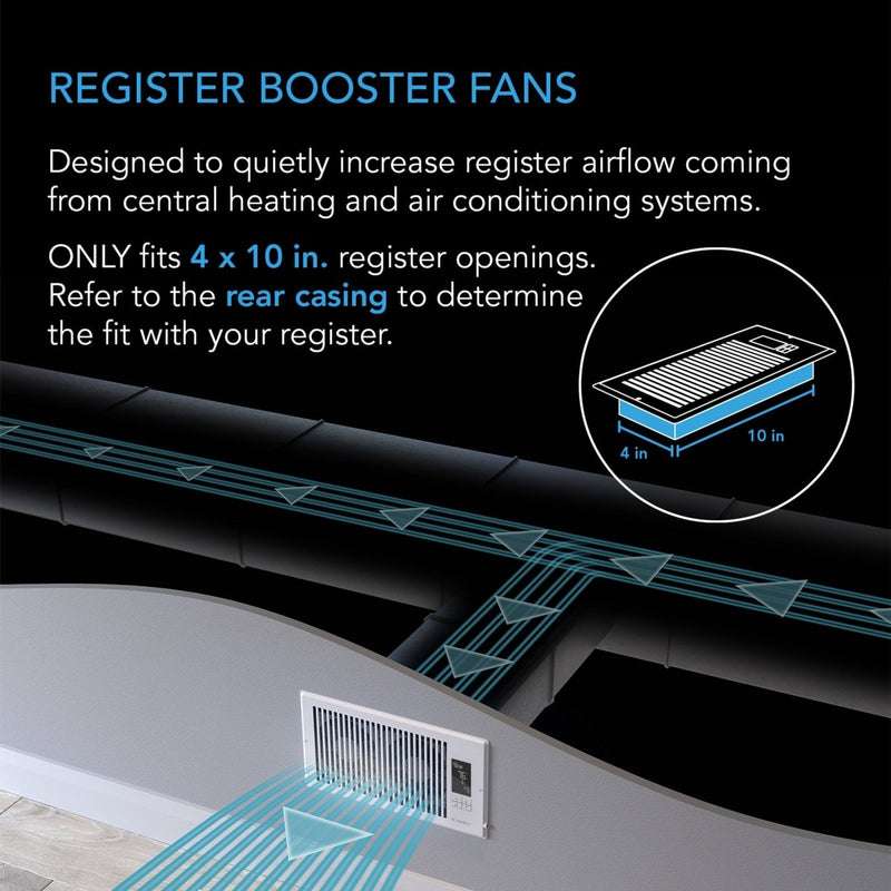 AC Infinity AIRTAP T4 Quiet Register Booster Fan White 4” x 10” - Indoor Farmer