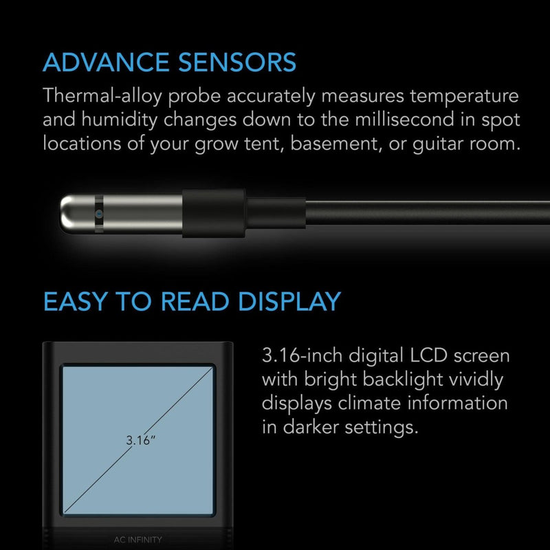 AC Infinity CLOUDCOM B1 Smart Thermo - Hygrometer with 12 FT Sensor Probe - Indoor Farmer