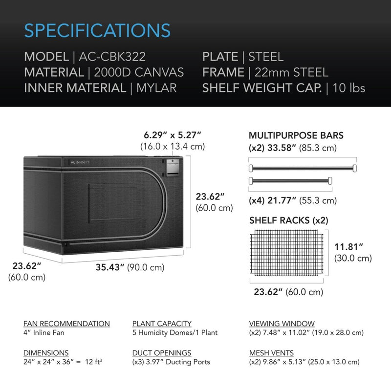 AC Infinity CLOUDLAB Advance Propagation Grow Tent 24" X 24" X 36" - Indoor Farmer