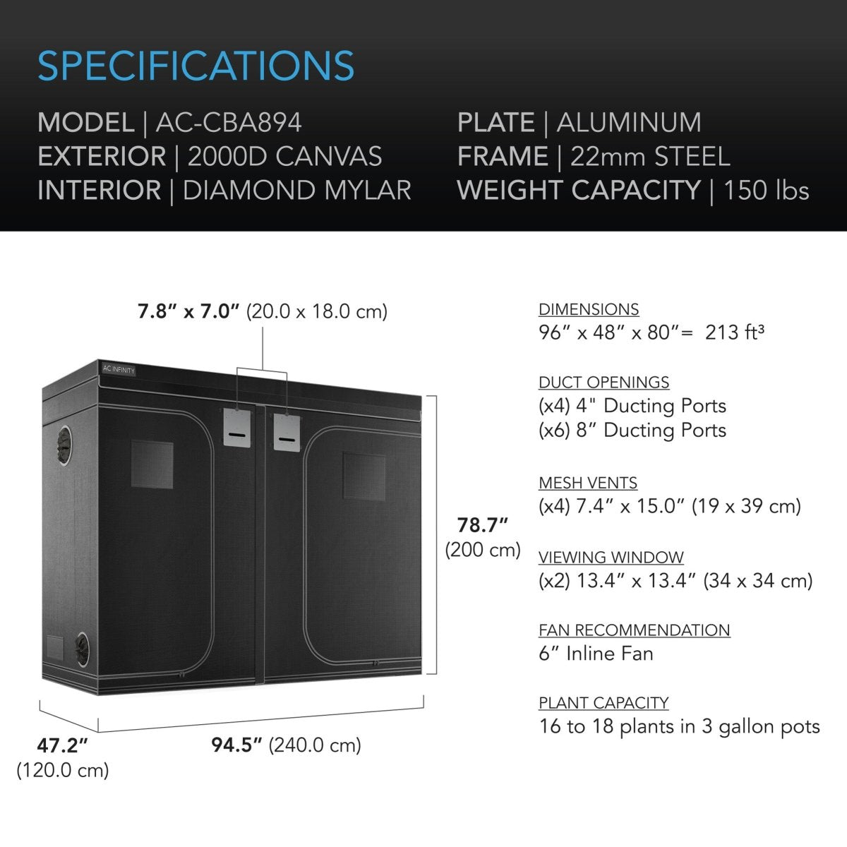 AC Infinity CLOUDLAB 894 Advance Grow Tent 96
