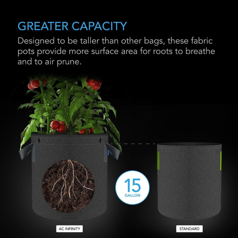 AC Infinity Heavy-Duty Round Fabric Pot (5-PACK) - 15 Gallon - Indoor Farmer