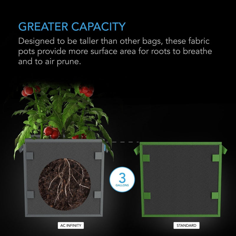 AC Infinity Heavy-Duty Square Fabric Pot (5-PACK) - 3 Gallon - Indoor Farmer