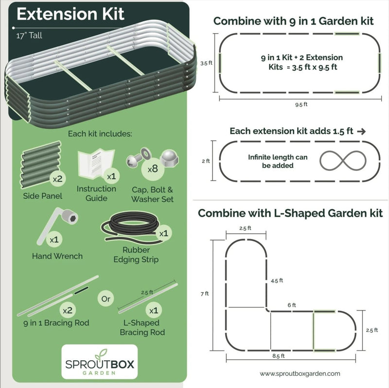 Sproutbox Extension Kit for 9-in-1 Garden Bed 17" Tall - Indoor Farmer